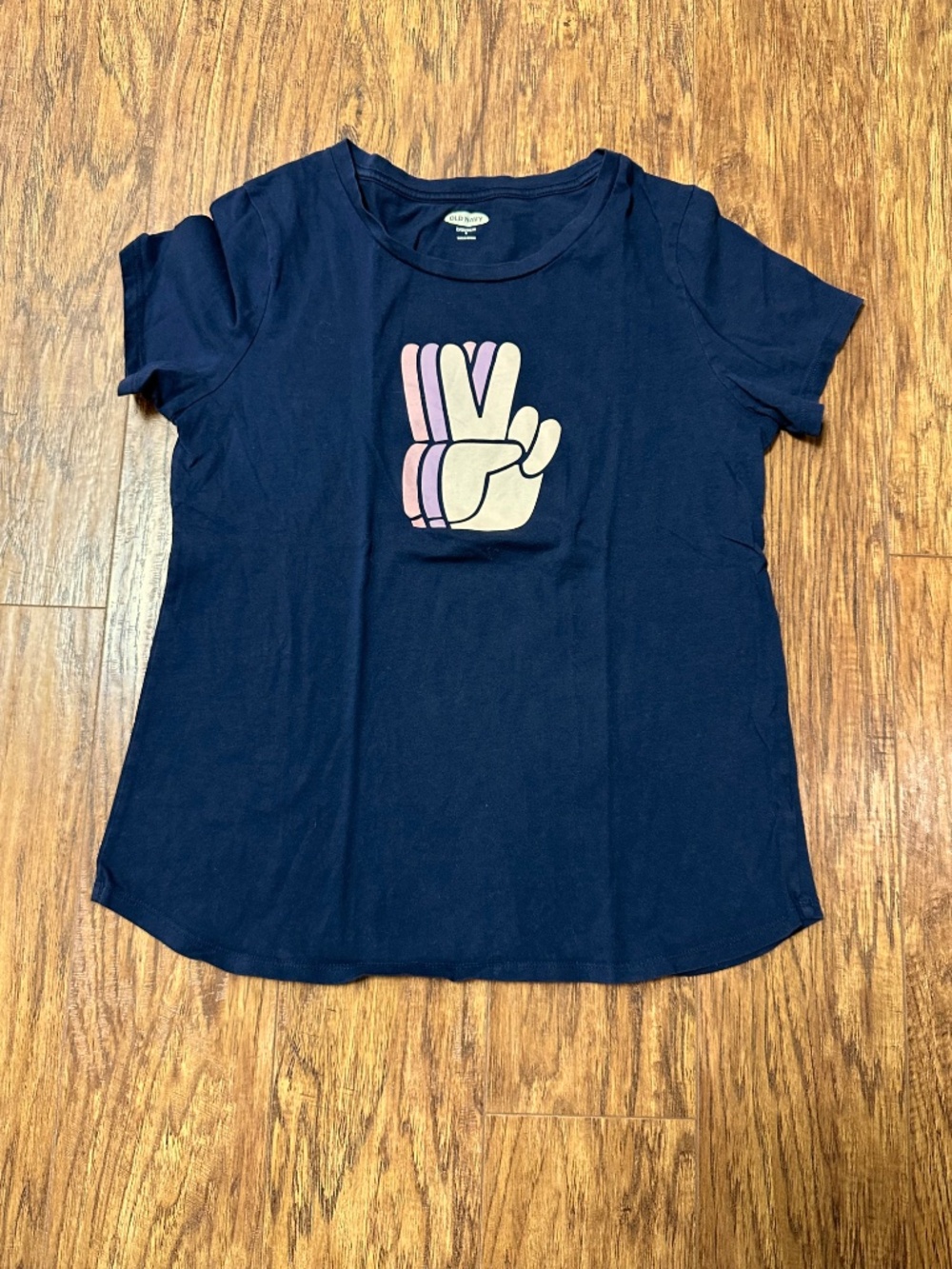 Old Navy Women's Everywhere T-Shirt Peace Navy Blue Size Small